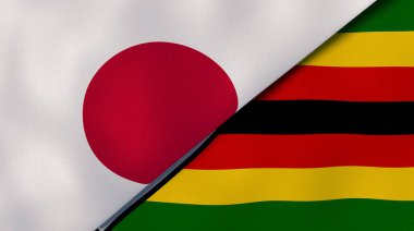 Japonya ve Zimbabwe 'nin iki bayrağı. Kaliteli bir iş geçmişi. 3d illüstrasyon
