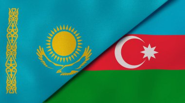 Kazakistan ve Azerbaycan 'ın iki bayrağı. Kaliteli bir iş geçmişi. 3d illüstrasyon
