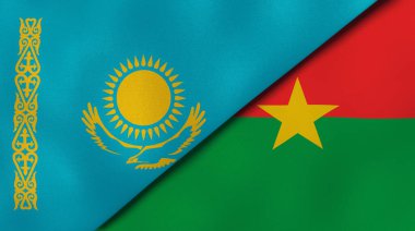 Kazakistan ve Burkina Faso 'nun iki bayrağı. Kaliteli bir iş geçmişi. 3d illüstrasyon