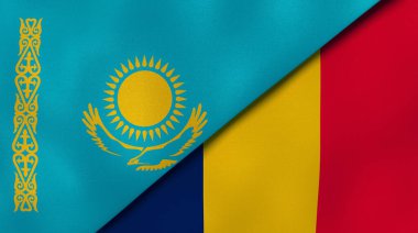 Kazakistan ve Çad 'ın iki bayrağı. Kaliteli bir iş geçmişi. 3d illüstrasyon