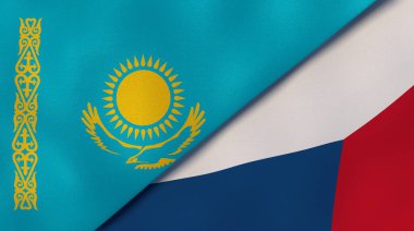 Kazakistan ve Çek Cumhuriyeti 'nin iki bayrağı. Kaliteli bir iş geçmişi. 3d illüstrasyon