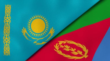 Kazakistan ve Eritre 'nin iki bayrağı. Kaliteli bir iş geçmişi. 3d illüstrasyon