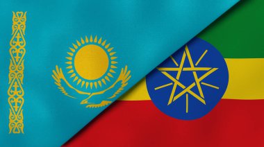 Kazakistan ve Etiyopya 'nın iki bayrağı. Kaliteli bir iş geçmişi. 3d illüstrasyon