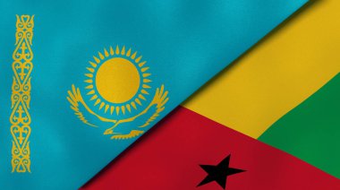 Kazakistan ve Gine Bissau 'nun iki bayrağı. Kaliteli bir iş geçmişi. 3d illüstrasyon