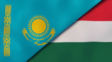 Kazakistan ve Macaristan 'ın iki bayrağı. Kaliteli bir iş geçmişi. 3d illüstrasyon