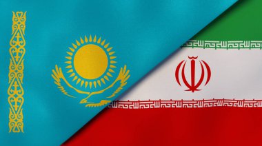Kazakistan ve İran 'ın iki bayrağı. Kaliteli bir iş geçmişi. 3d illüstrasyon