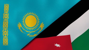 Kazakistan ve Ürdün 'ün iki bayrağı. Kaliteli bir iş geçmişi. 3d illüstrasyon