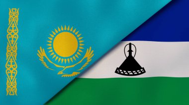 Kazakistan ve Lesotho 'nun iki bayrağı. Kaliteli bir iş geçmişi. 3d illüstrasyon