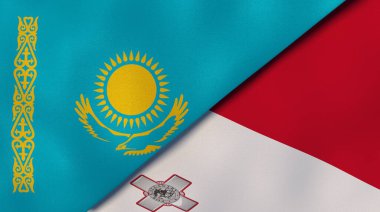 Kazakistan ve Malta 'nın iki bayrağı. Kaliteli bir iş geçmişi. 3d illüstrasyon