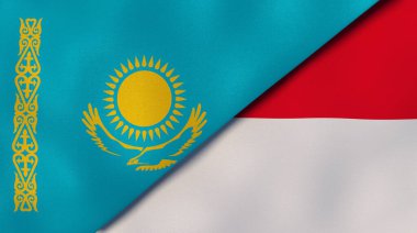 Kazakistan ve Monako 'nun iki bayrağı. Kaliteli bir iş geçmişi. 3d illüstrasyon