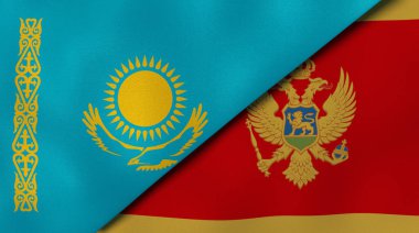 Kazakistan ve Karadağ 'ın iki bayrağı. Kaliteli bir iş geçmişi. 3d illüstrasyon