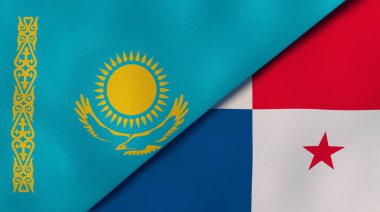 Kazakistan ve Panama 'nın iki bayrağı. Kaliteli bir iş geçmişi. 3d illüstrasyon