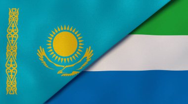 Kazakistan ve Sierra Leone 'nin iki bayrağı. Kaliteli bir iş geçmişi. 3d illüstrasyon