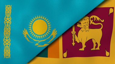 Kazakistan ve Sri Lanka 'nın iki bayrağı. Kaliteli bir iş geçmişi. 3d illüstrasyon