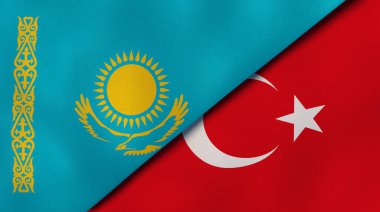 Kazakistan ve Türkiye 'nin iki bayrağı. Kaliteli bir iş geçmişi. 3d illüstrasyon
