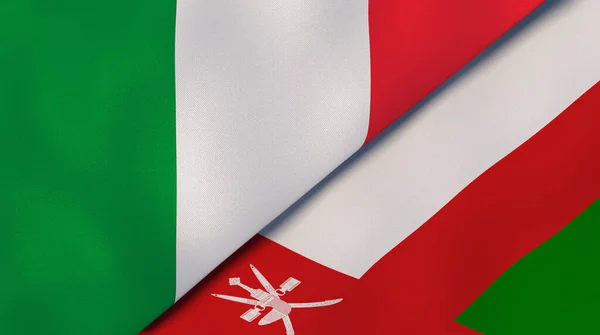 意大利和阿曼的两个国家的国旗 高质量的商业背景 3D说明 — 图库照片