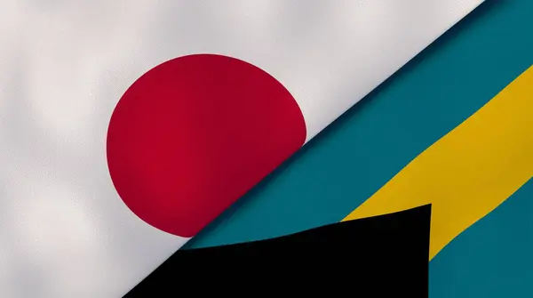 Twee Vlaggen Van Japan Bahama Hoge Kwaliteit Zakelijke Achtergrond Illustratie — Stockfoto