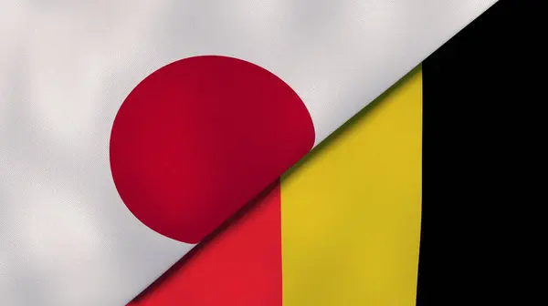 Twee Vlaggen Van Japan België Hoge Kwaliteit Zakelijke Achtergrond Illustratie — Stockfoto