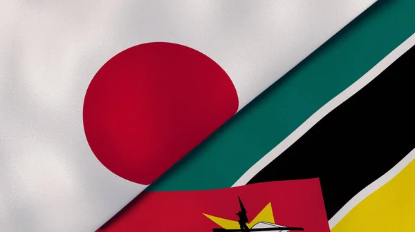 Due Stati Bandiere Del Giappone Del Mozambico Contesto Aziendale Alta — Foto Stock
