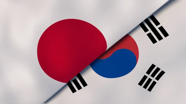 Dos Estados Banderas Japón Corea Del Sur Fondo Negocio Alta —  Fotos de Stock