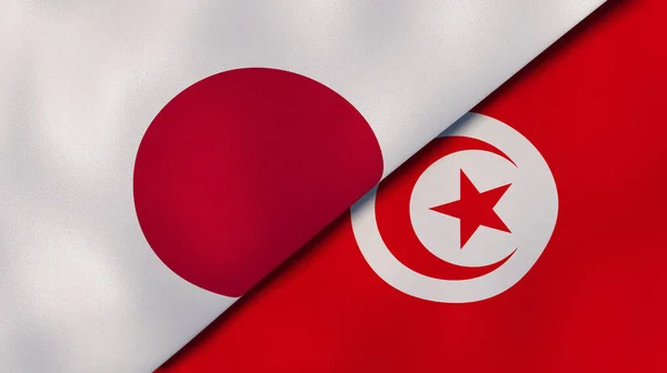 Japán Tunézia Két Állami Zászlaja Kiváló Minőségű Üzleti Háttér Illusztráció — Stock Fotó