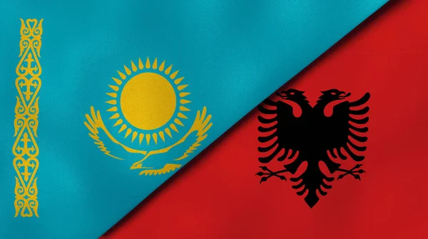 Dois Estados Bandeiras Cazaquistão Albânia Fundo Negócios Alta Qualidade Ilustração — Fotografia de Stock