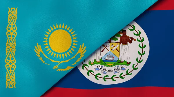 Dois Estados Bandeiras Cazaquistão Belize Fundo Negócios Alta Qualidade Ilustração — Fotografia de Stock