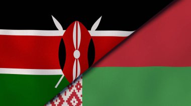 Kenya ve Belarus 'un iki bayrağı. Kaliteli bir iş geçmişi. 3d illüstrasyon