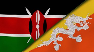 Kenya ve Butan 'ın iki bayrağı. Kaliteli bir iş geçmişi. 3d illüstrasyon