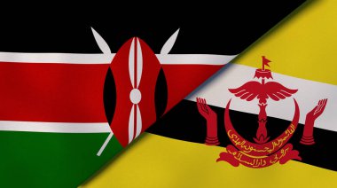 Kenya ve Brunei 'nin iki bayrağı. Kaliteli bir iş geçmişi. 3d illüstrasyon