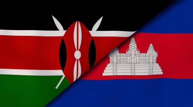 Kenya ve Kamboçya 'nın iki bayrağı. Kaliteli bir iş geçmişi. 3d illüstrasyon
