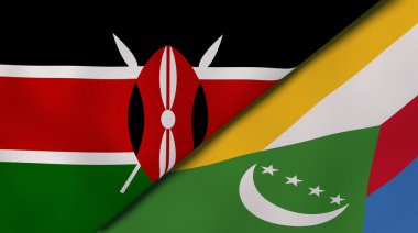 Kenya ve Comoros 'un iki bayrağı. Kaliteli bir iş geçmişi. 3d illüstrasyon