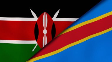 Kenya ve DR Kongo 'nun iki bayrağı. Kaliteli bir iş geçmişi. 3d illüstrasyon