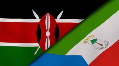 Kenya ve Ekvator Ginesi 'nin iki bayrağı. Kaliteli bir iş geçmişi. 3d illüstrasyon