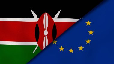 Kenya ve Avrupa Birliği 'nin iki bayrağı. Kaliteli bir iş geçmişi. 3d illüstrasyon