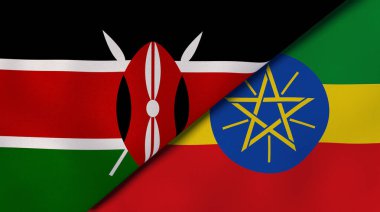 Kenya ve Etiyopya 'nın iki bayrağı. Kaliteli bir iş geçmişi. 3d illüstrasyon