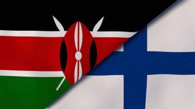 Kenya ve Finlandiya 'nın iki bayrağı. Kaliteli bir iş geçmişi. 3d illüstrasyon