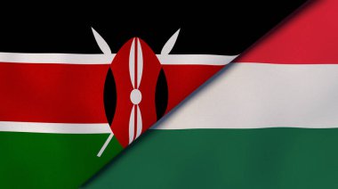 Kenya ve Macaristan 'ın iki bayrağı. Kaliteli bir iş geçmişi. 3d illüstrasyon