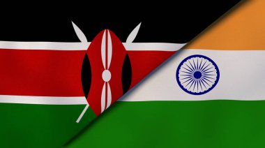 Kenya ve Hindistan 'ın iki bayrağı. Kaliteli bir iş geçmişi. 3d illüstrasyon