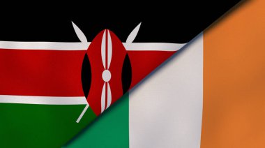 Kenya ve İrlanda 'nın iki bayrağı. Kaliteli bir iş geçmişi. 3d illüstrasyon