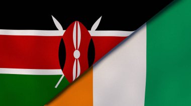 Kenya ve Fildişi Sahili 'nin iki eyalet bayrağı. Kaliteli bir iş geçmişi. 3d illüstrasyon