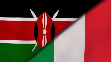 Kenya ve İtalya 'nın iki bayrağı. Kaliteli bir iş geçmişi. 3d illüstrasyon