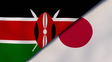 Kenya ve Japonya 'nın iki bayrağı. Kaliteli bir iş geçmişi. 3d illüstrasyon