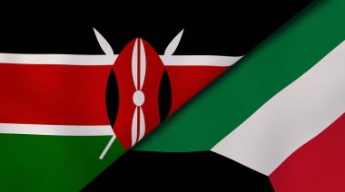 Kenya ve Kuveyt 'in iki bayrağı. Kaliteli bir iş geçmişi. 3d illüstrasyon