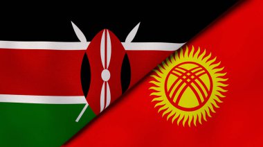 Kenya ve Kırgızistan 'ın iki bayrağı. Kaliteli bir iş geçmişi. 3d illüstrasyon
