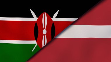Kenya ve Letonya 'nın iki bayrağı. Kaliteli bir iş geçmişi. 3d illüstrasyon
