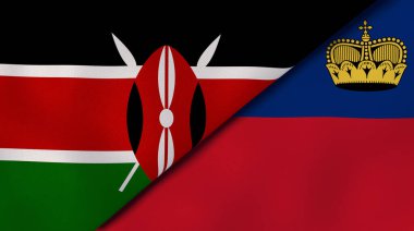 Kenya ve Lihtenştayn 'ın iki bayrağı. Kaliteli bir iş geçmişi. 3d illüstrasyon