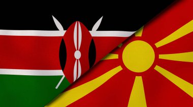 Kenya ve Makedonya 'nın iki bayrağı. Kaliteli bir iş geçmişi. 3d illüstrasyon