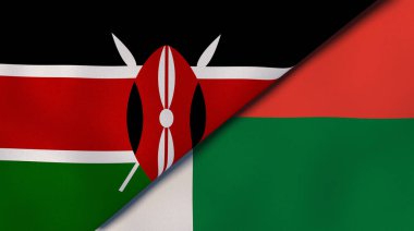 Kenya ve Madagaskar 'ın iki bayrağı. Kaliteli bir iş geçmişi. 3d illüstrasyon