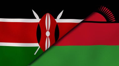 Kenya ve Malawi 'nin iki bayrağı. Kaliteli bir iş geçmişi. 3d illüstrasyon